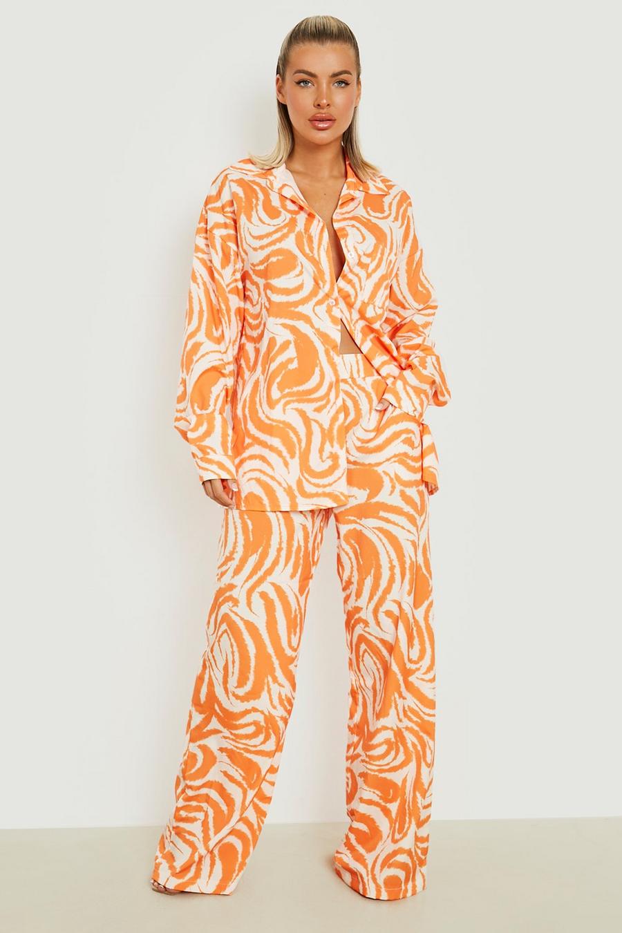 Tonal Zebra Print Relaxed Fit Shirt & Tonal Zebra Print Wide Leg Trousers