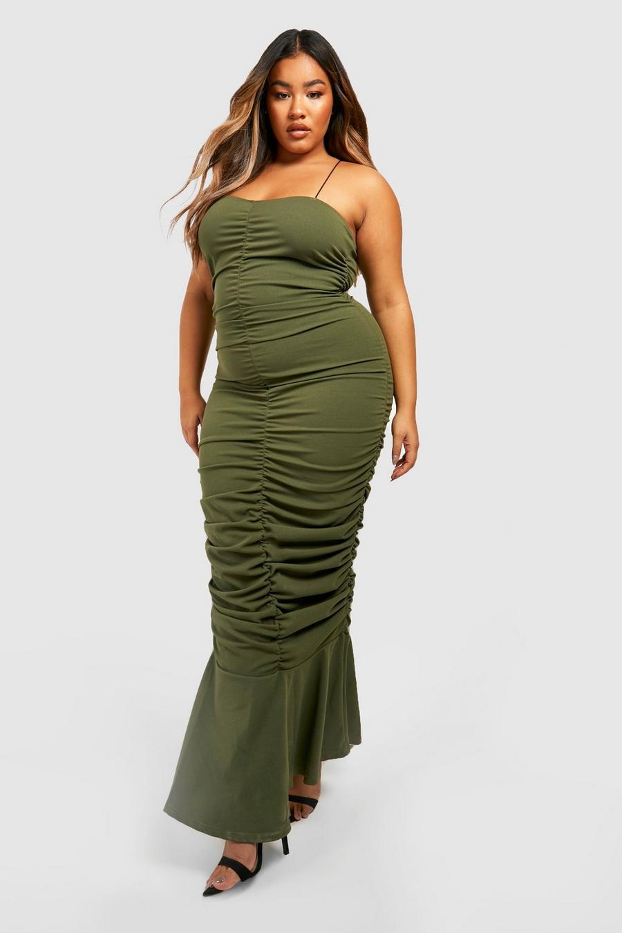 Olive Plus Ruched Detail Fishtail Midaxi Dress image number 1