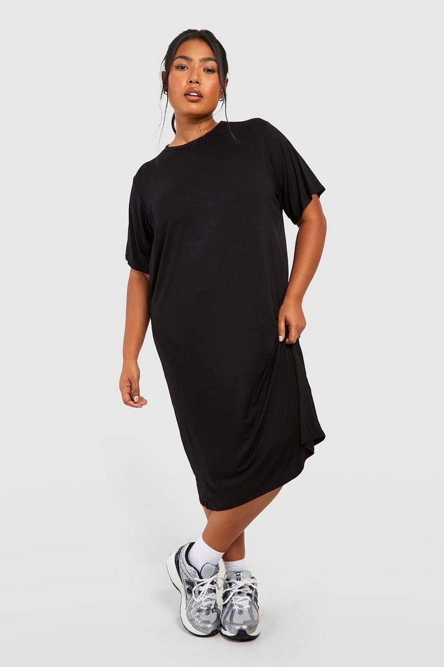 Vestito T-shirt midi Plus Size, Black negro image number 1