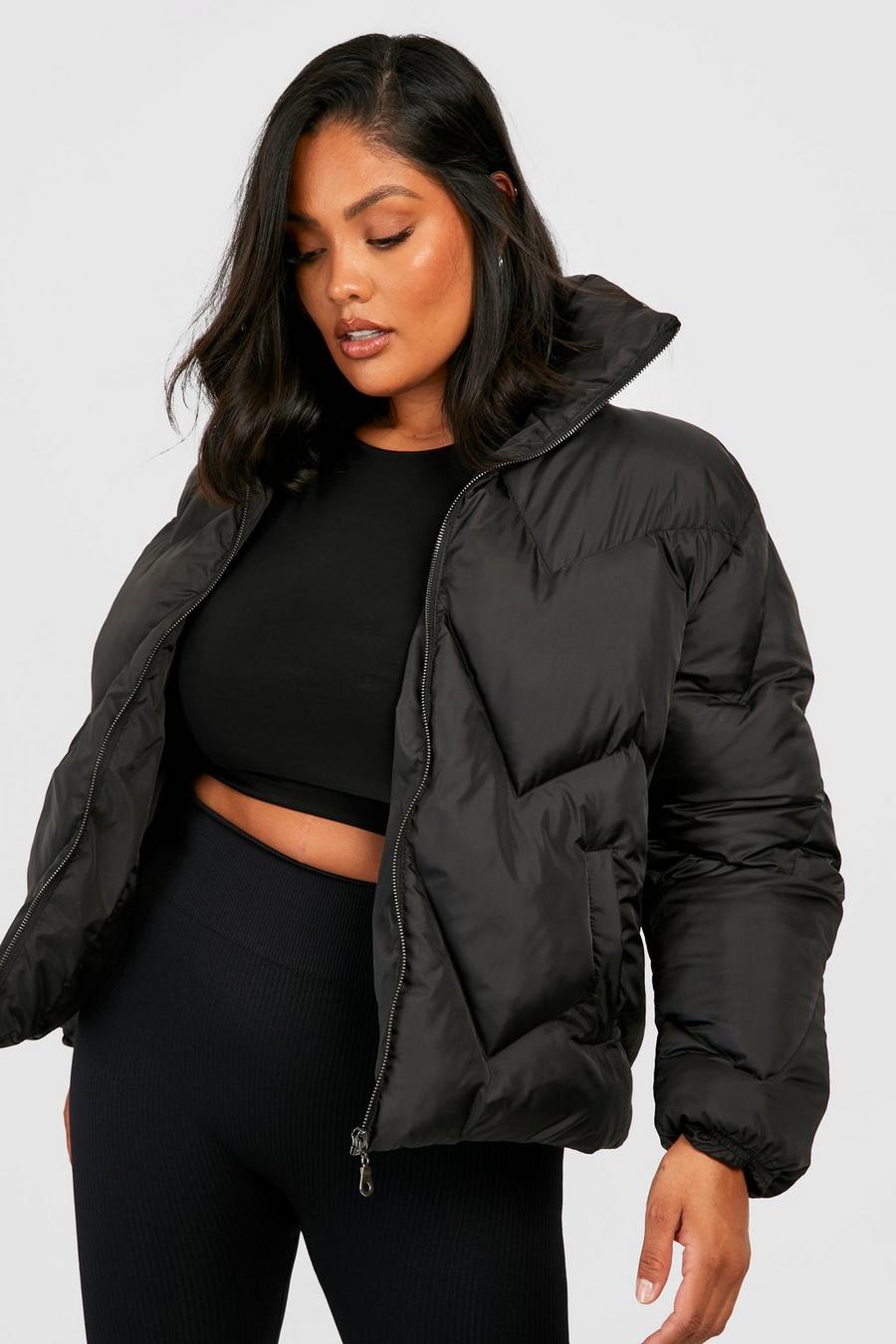 Black Plus Zig Zag Quilted Puffer Coat  image number 1