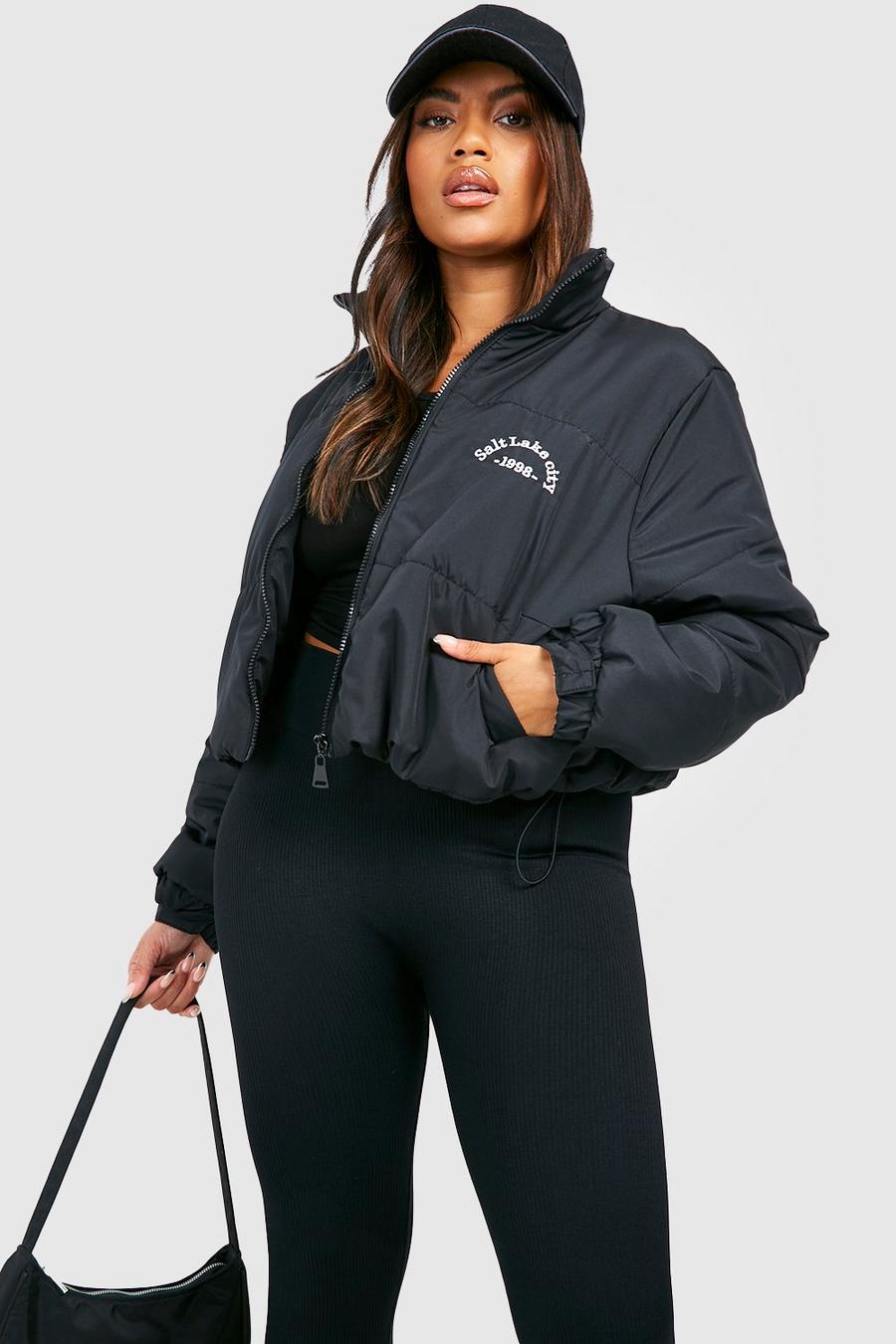 Black negro Plus Sporty Embroidered Puffer Coat  image number 1