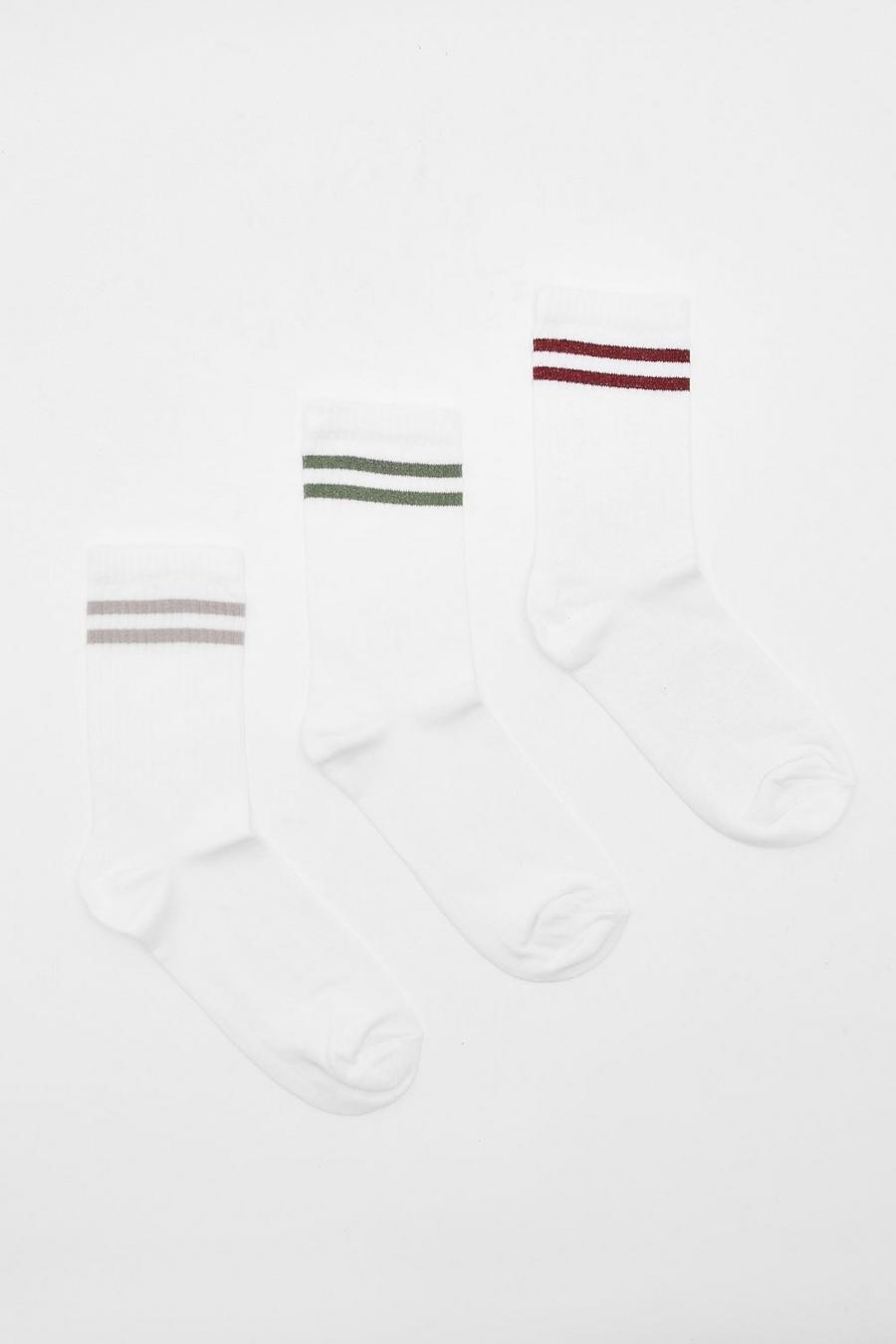 White 3 Pack Stripe Sports Socks  image number 1