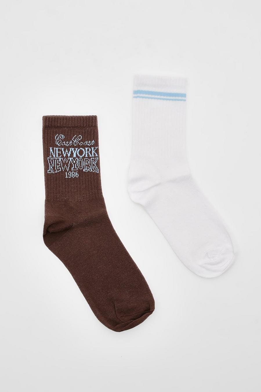 Blue New York Slogan 2 Pack Socks