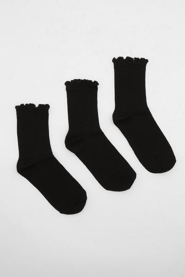 Black 3 Pack Black Frill Socks