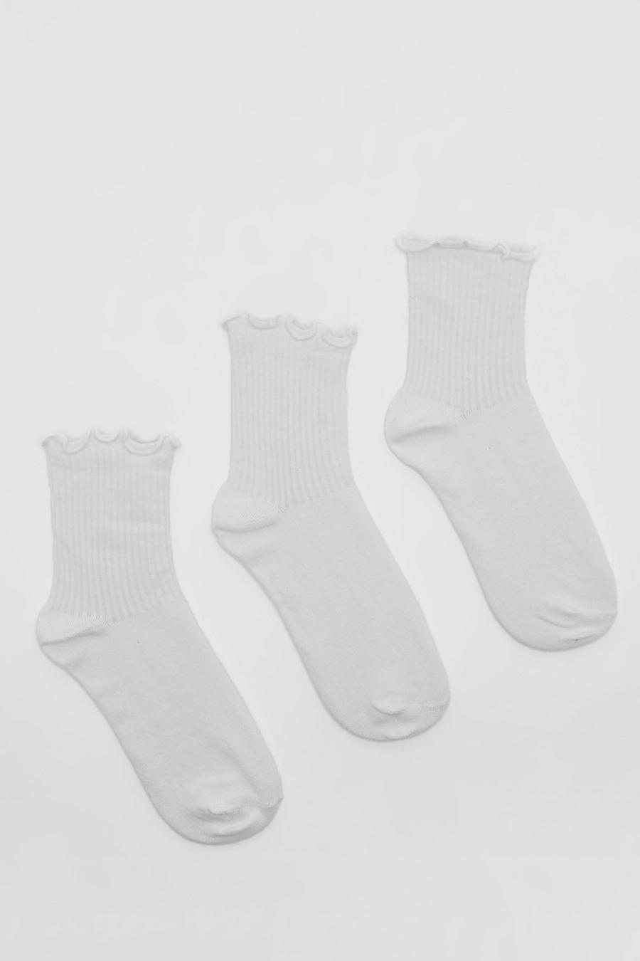 3 Pack White Frill Socks 