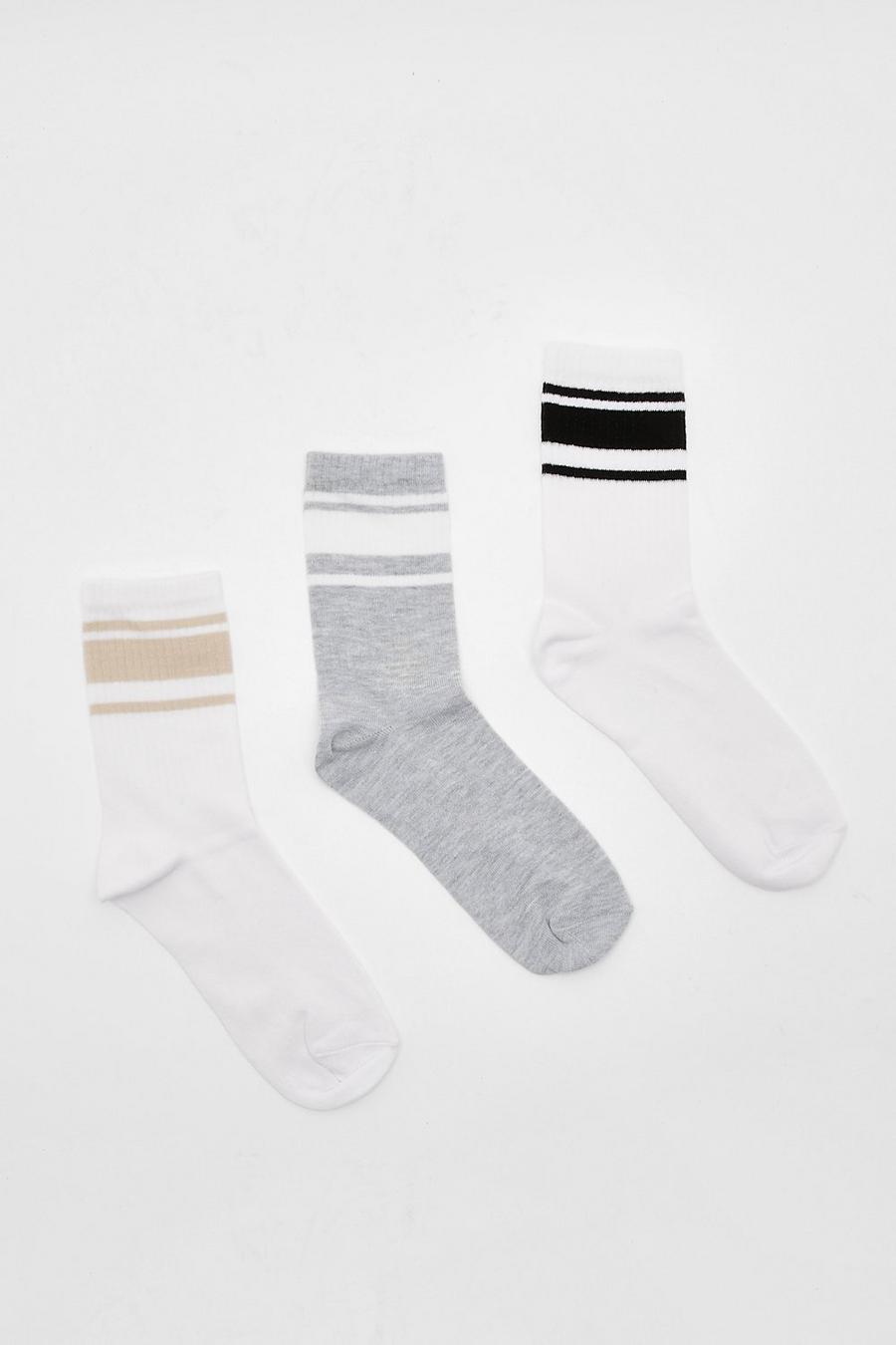 Thick Stripe 3 Pack Sports Sock | Boohoo UK