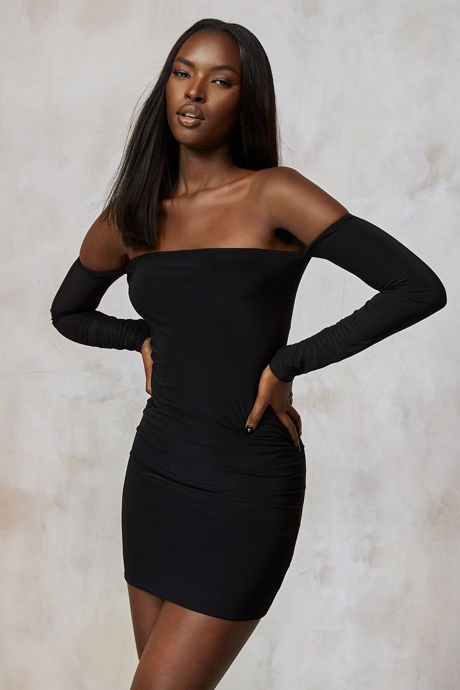 Black New In Tall Sleeve Detail Bandeau Dress