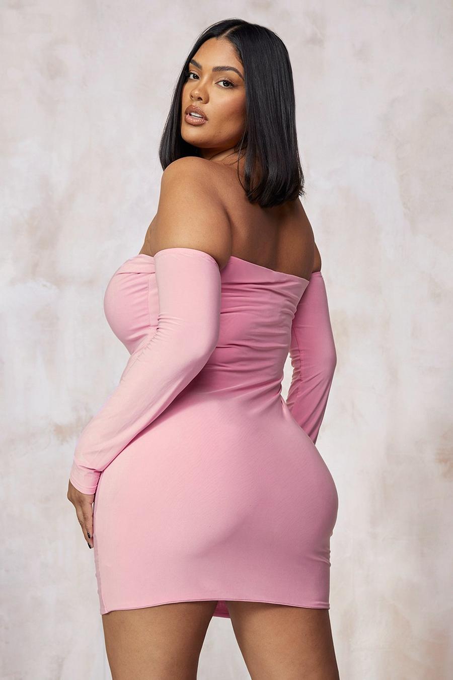 Pink Kourtney Kardashian Barker Sleeve Detail Bandeau Dress
