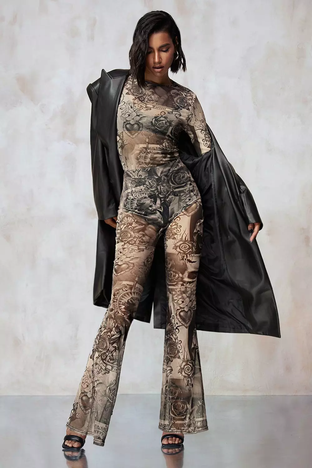 Grey Kourtney Kardashian Barker Printed Mesh Flares alternative image