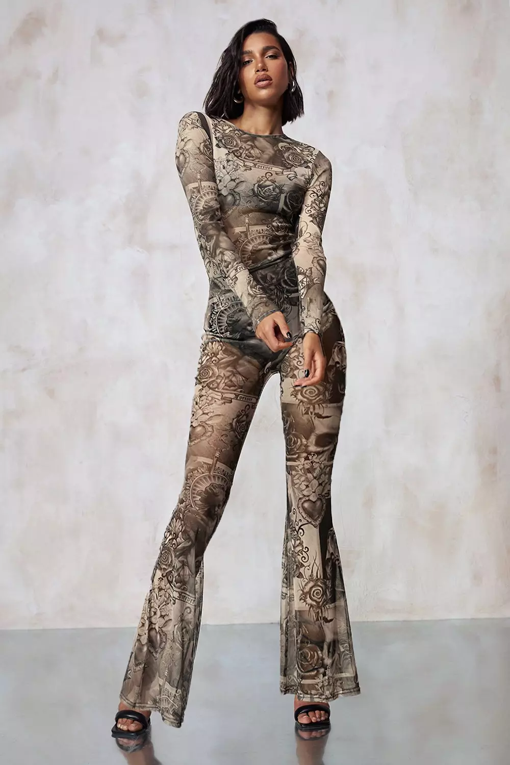 Grey Kourtney Kardashian Barker Printed Mesh Flares alternative image