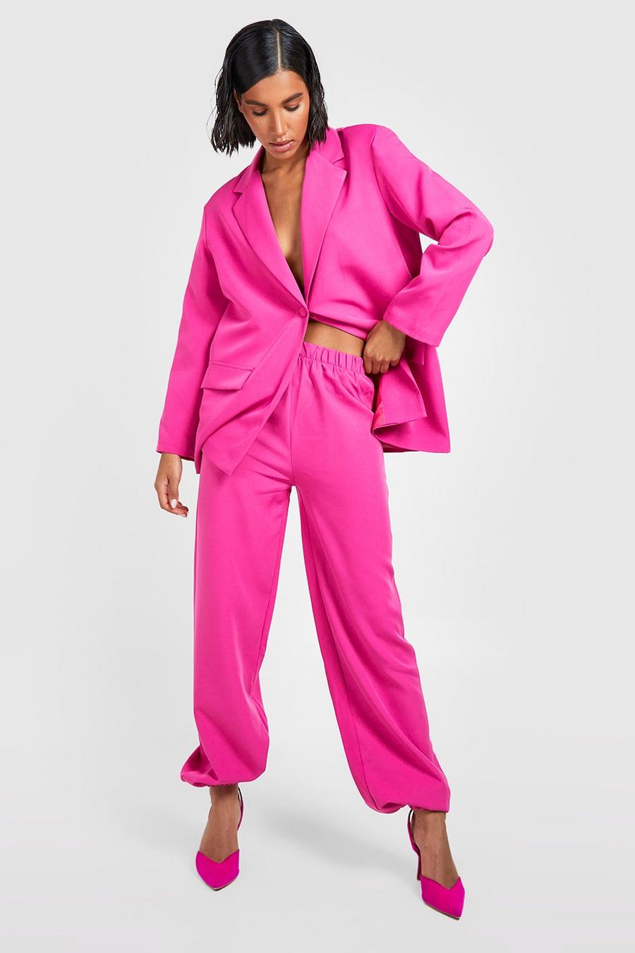 Hot pink Relaxed Fit Cuffed Tailored Track Pants image number 1