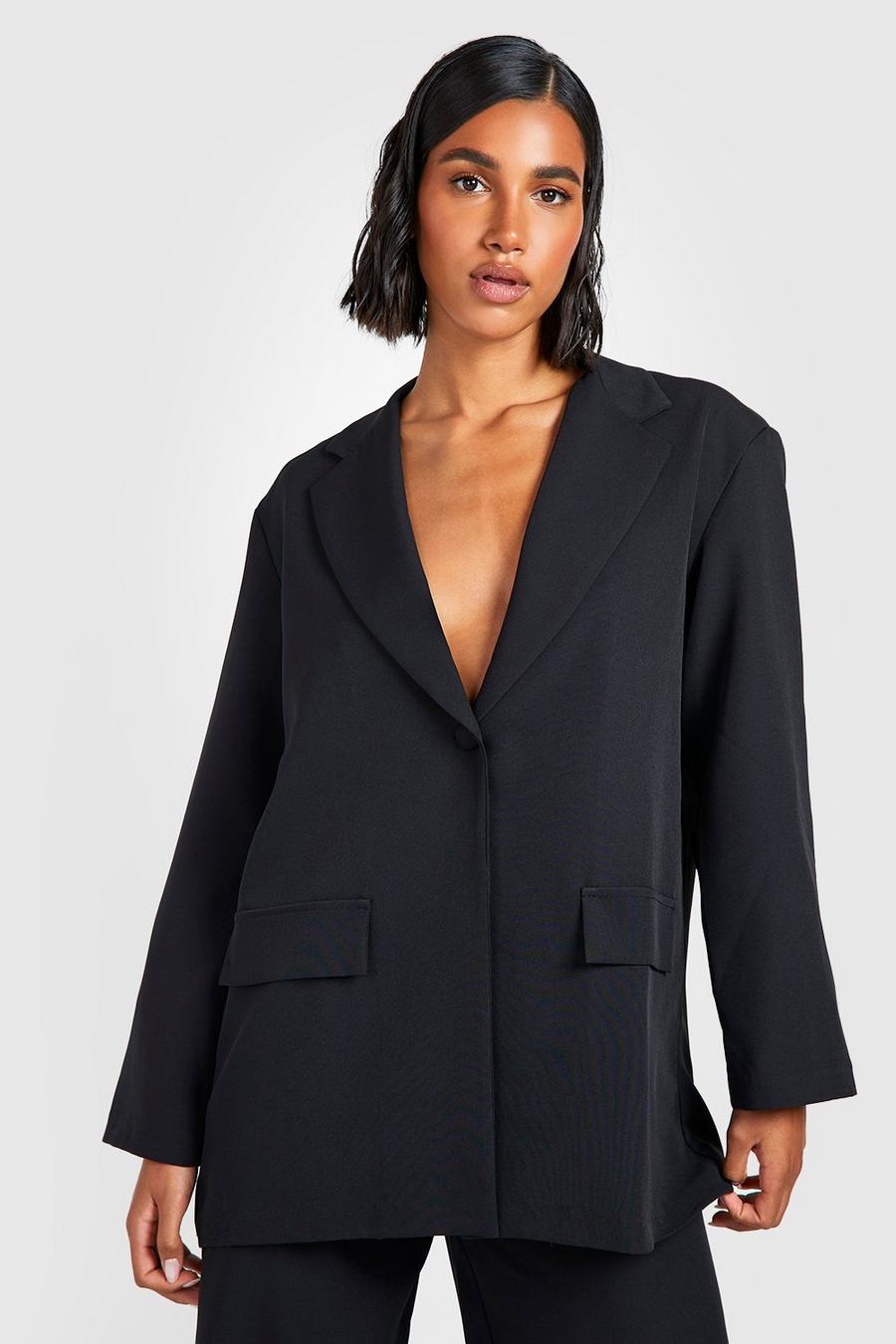 Black Relaxed Fit Oversized Tailored Blazer image number 1