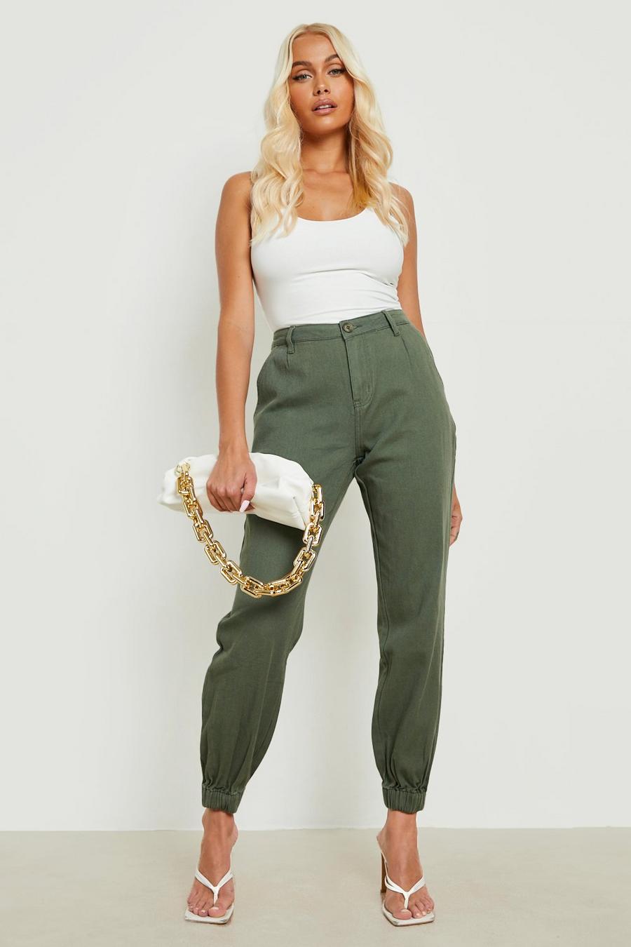 Khaki High Waisted Relax Fit Cargo Pants