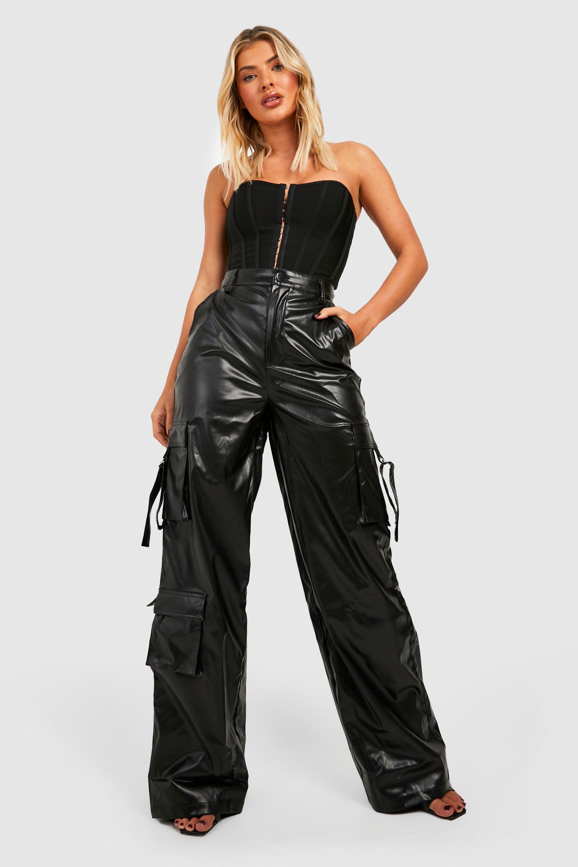 High Waisted Faux Leather Utility Pants