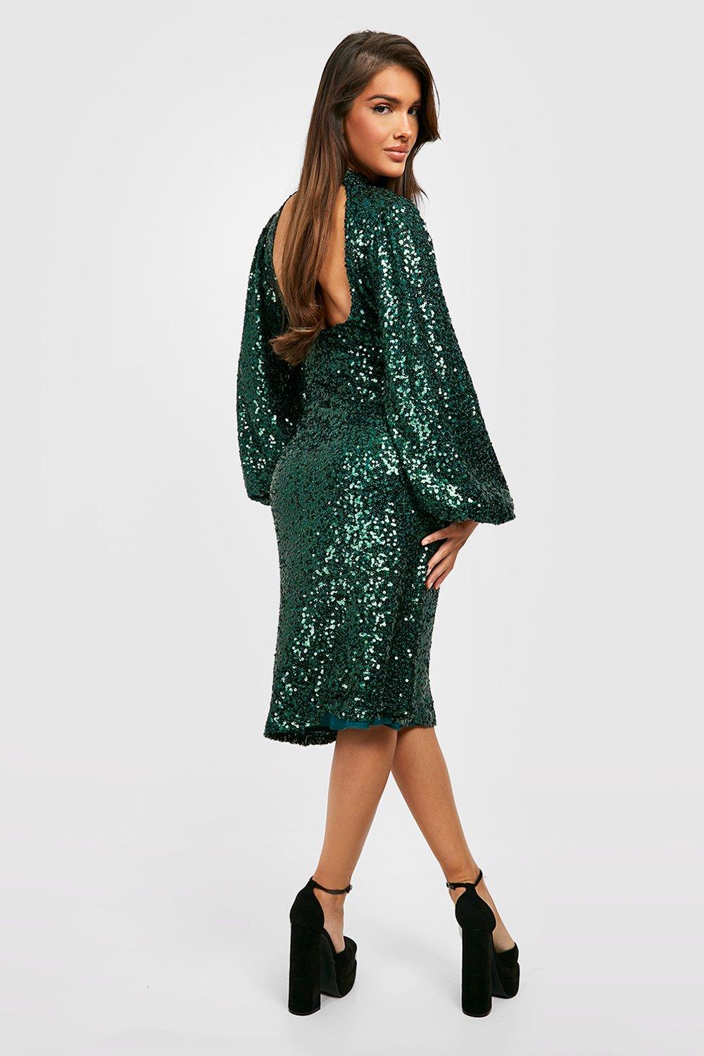 Boohoo green sequin on sale dress