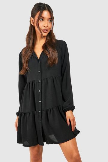 Tiered Smock Shirt Dress black