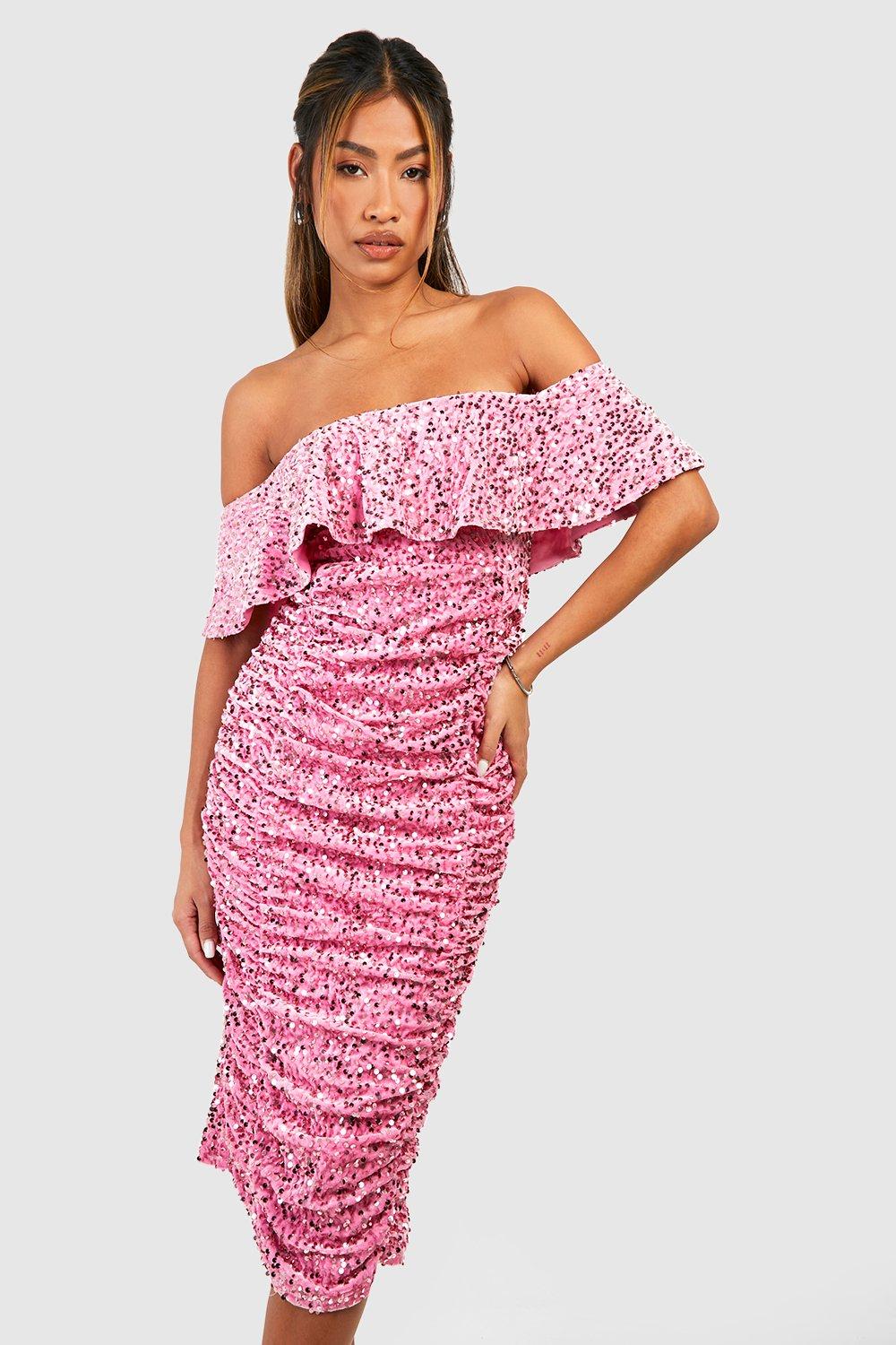 Sequin Off The Shoulder Midi Party Dress