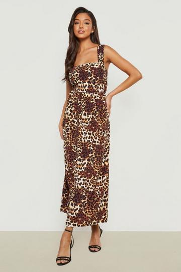 Leopard Square Neck Maxi Dress brown