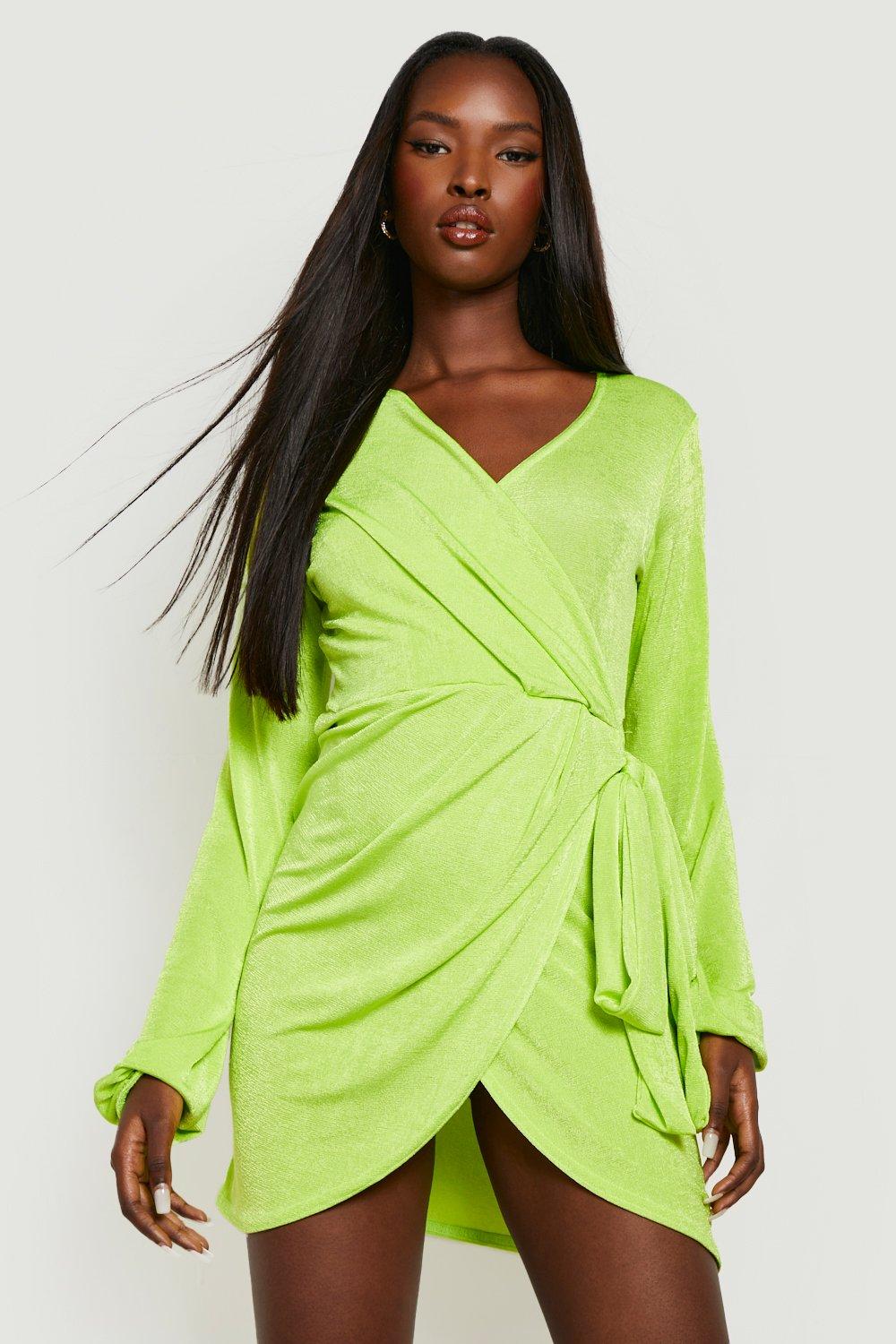 Boohoo slinky 2025 wrap dress