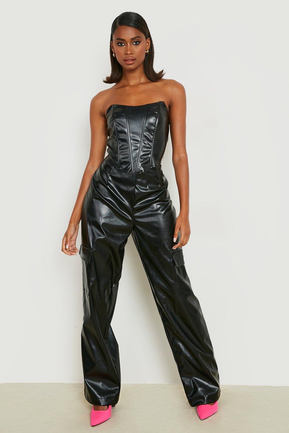 Leather look cargo store trousers