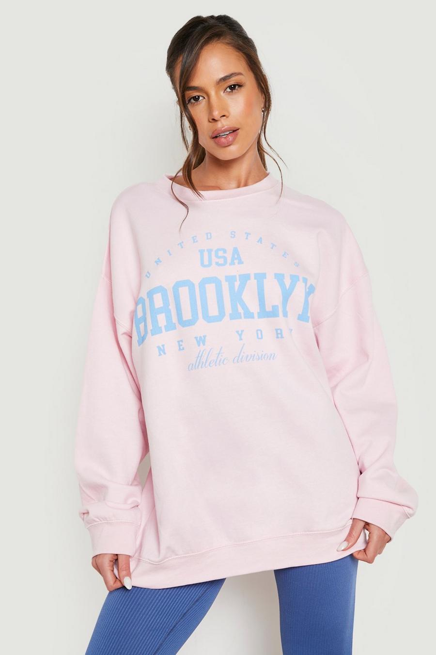Light pink Brooklyn Slogan Printed Oversized Sweatshirt image number 1