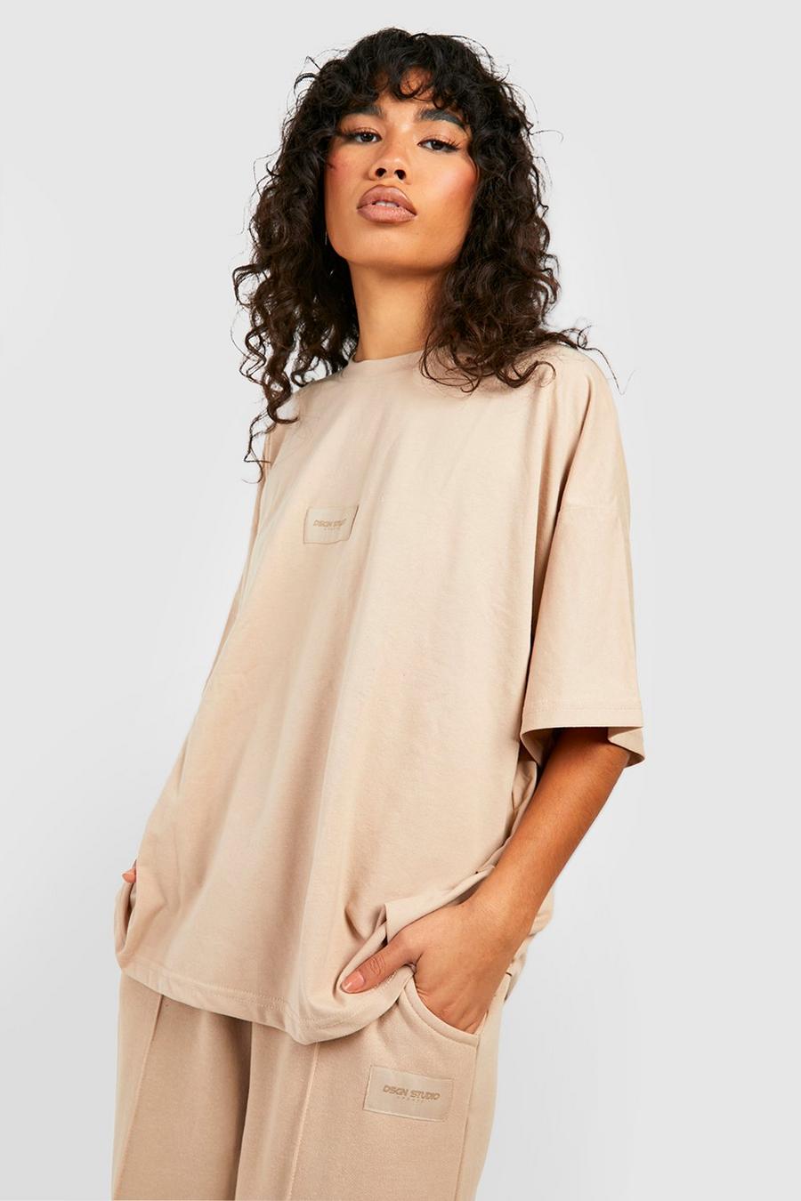 Taupe Dsgn Studio Woven Label Oversized T-shirt  image number 1
