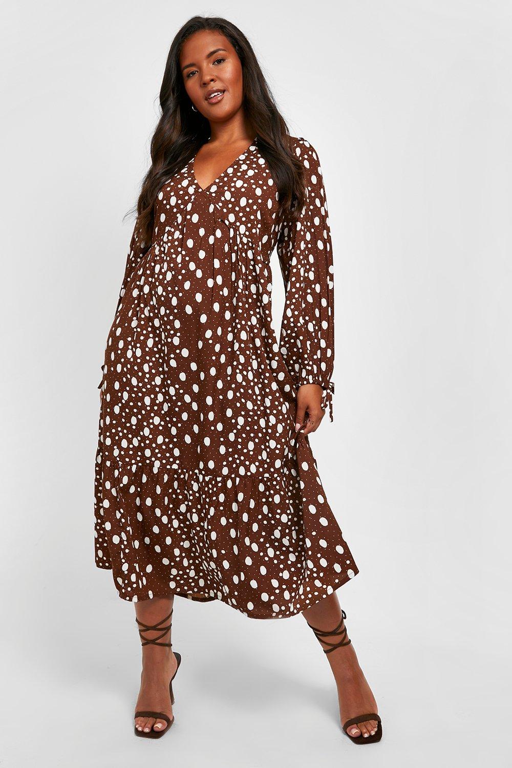 Plus Mixed Polka Woven Smock Midi Dress | boohoo USA