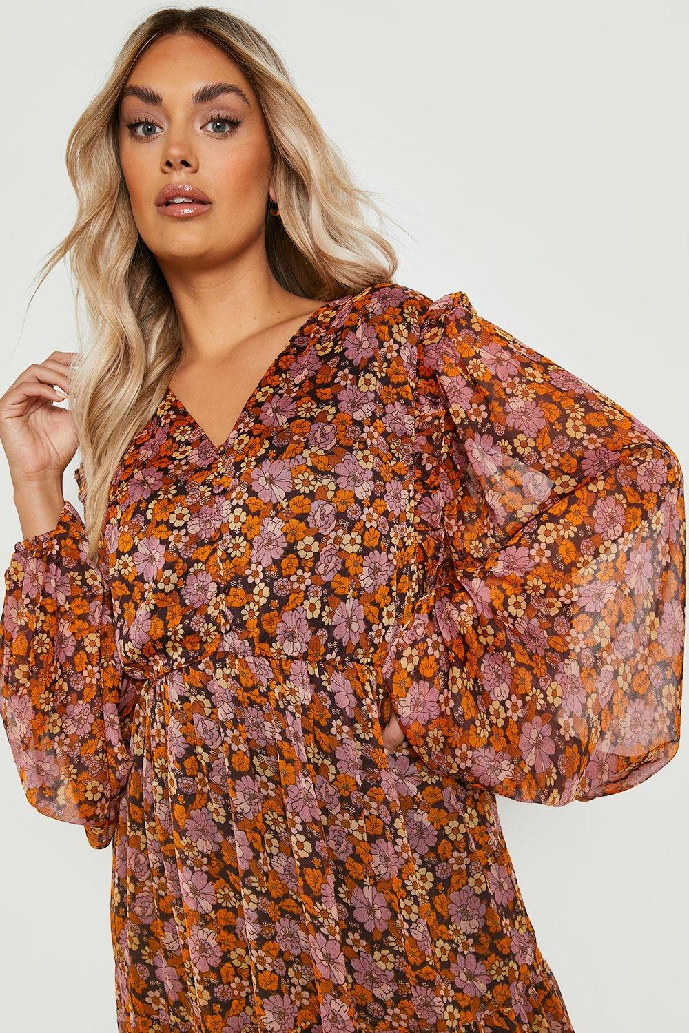 Plus size floral on sale chiffon maxi dress