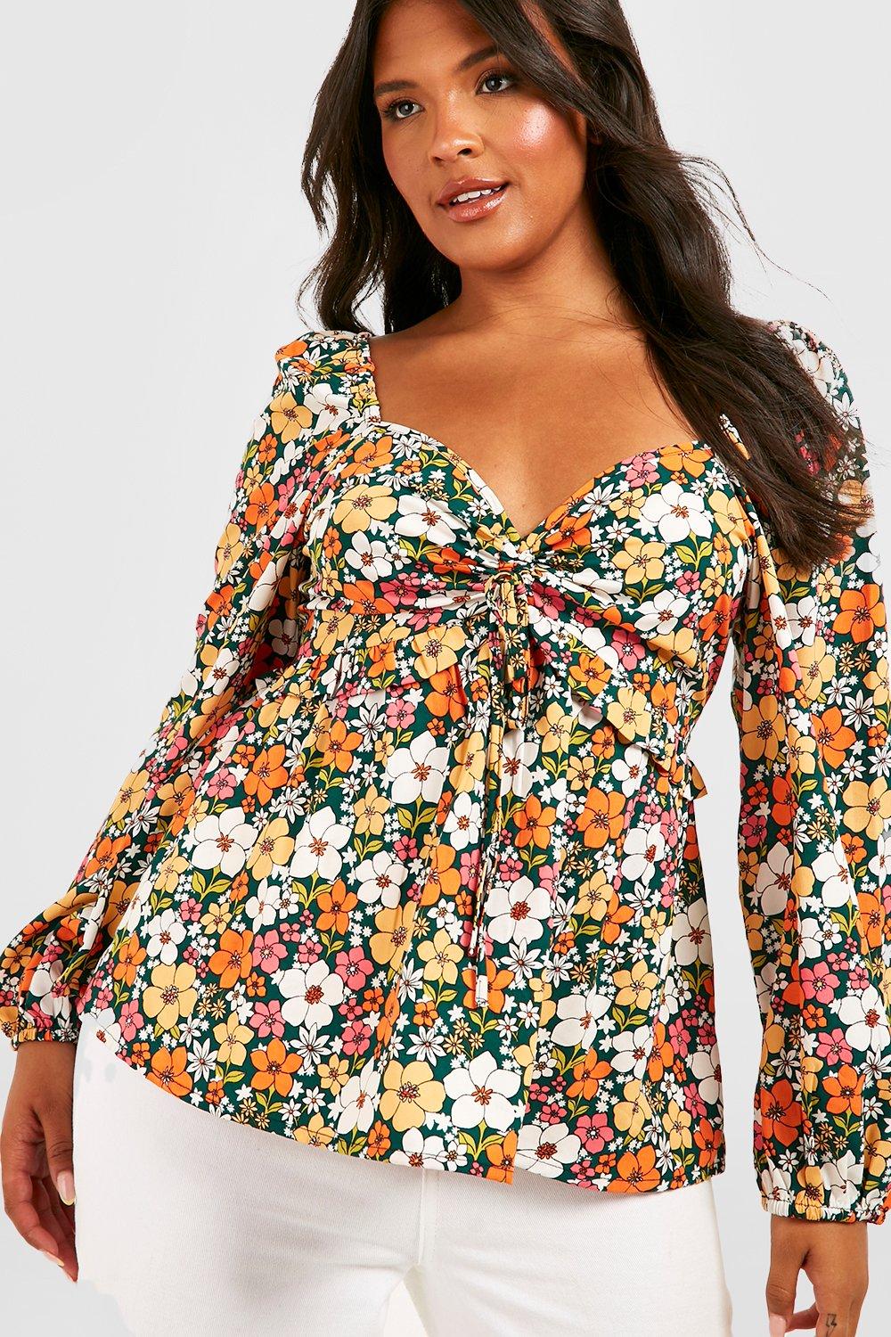 Plus Floral Ruched Front Smock Blouse