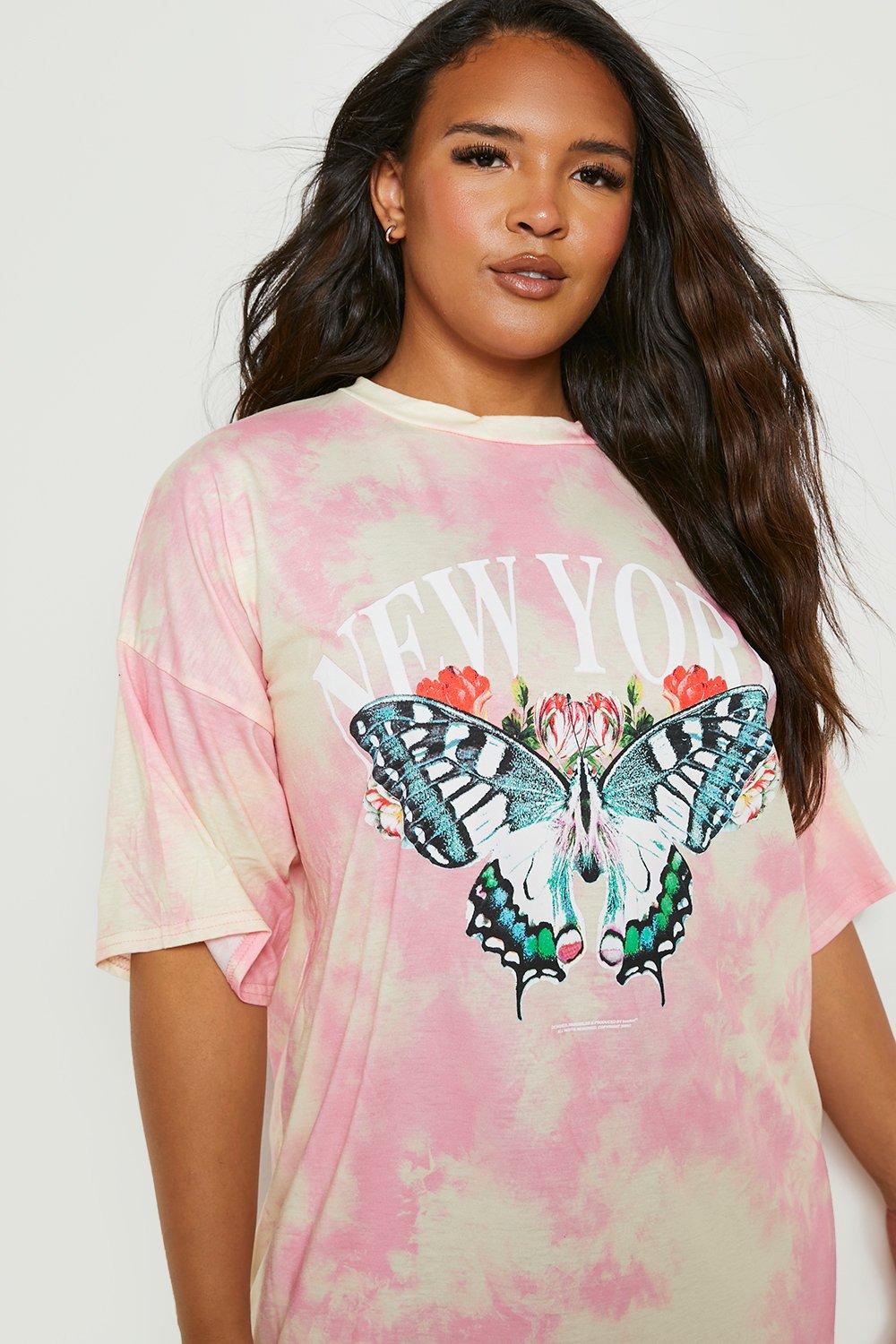 Plus Butterfly Tie Dye T shirt Dress