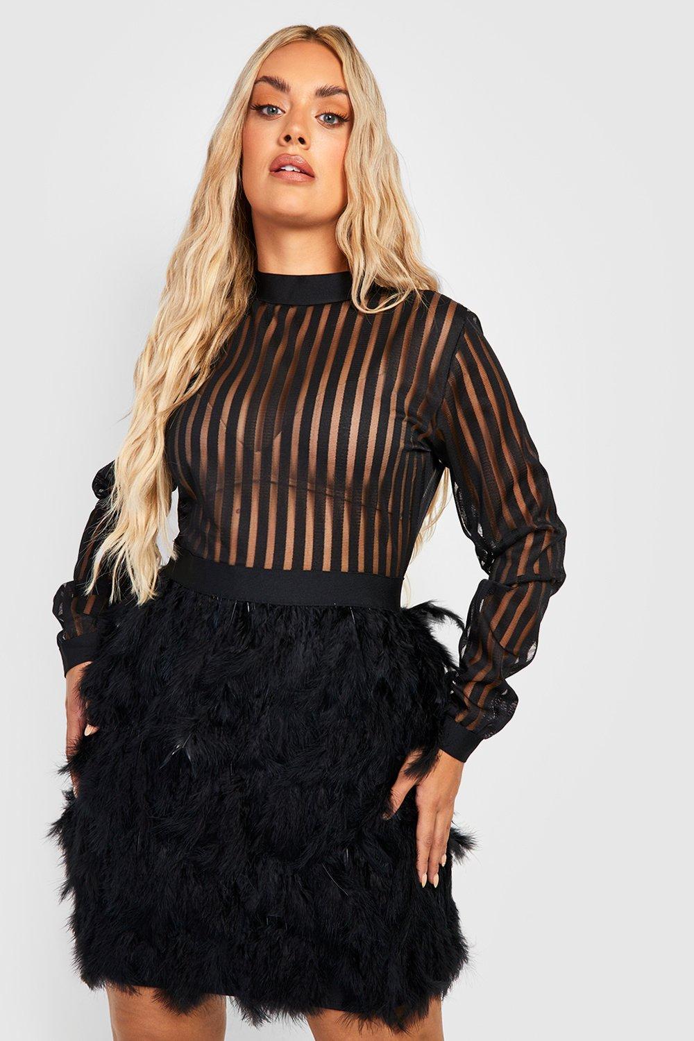 Fawn black feather skirt cheap bodycon dress