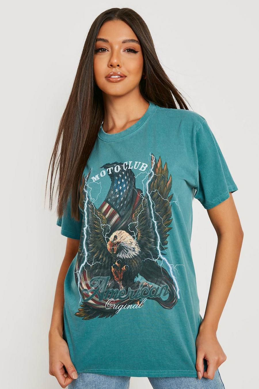 Teal green Eagle Washed Oversized T-shirt