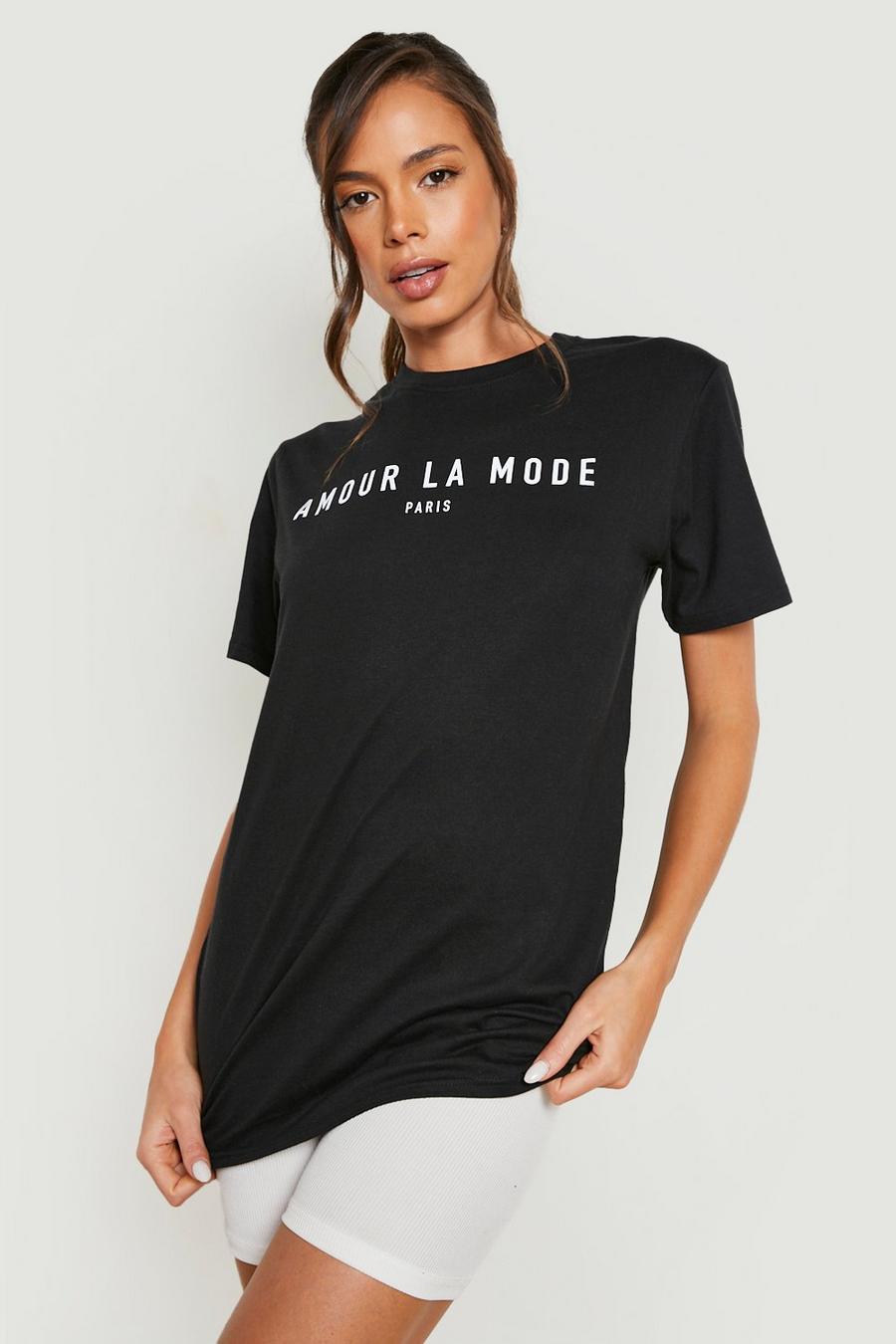 Black Amour La Mode Slogan Oversized T-shirt image number 1