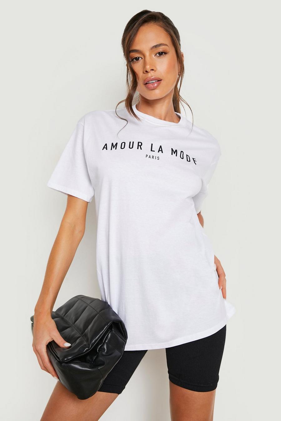 White vit Amour La Mode Slogan Oversized T-shirt