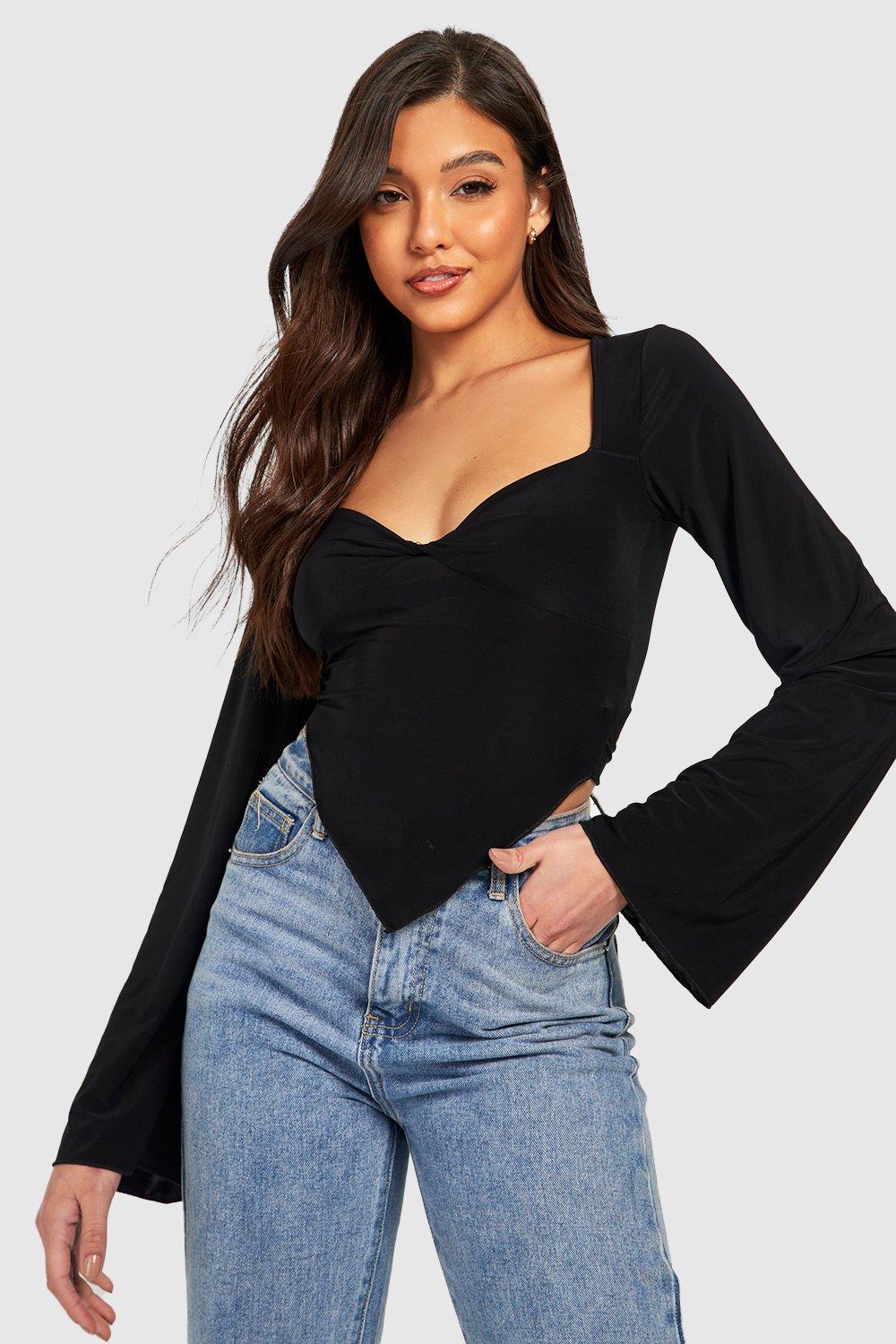 boohoo flare sleeve top
