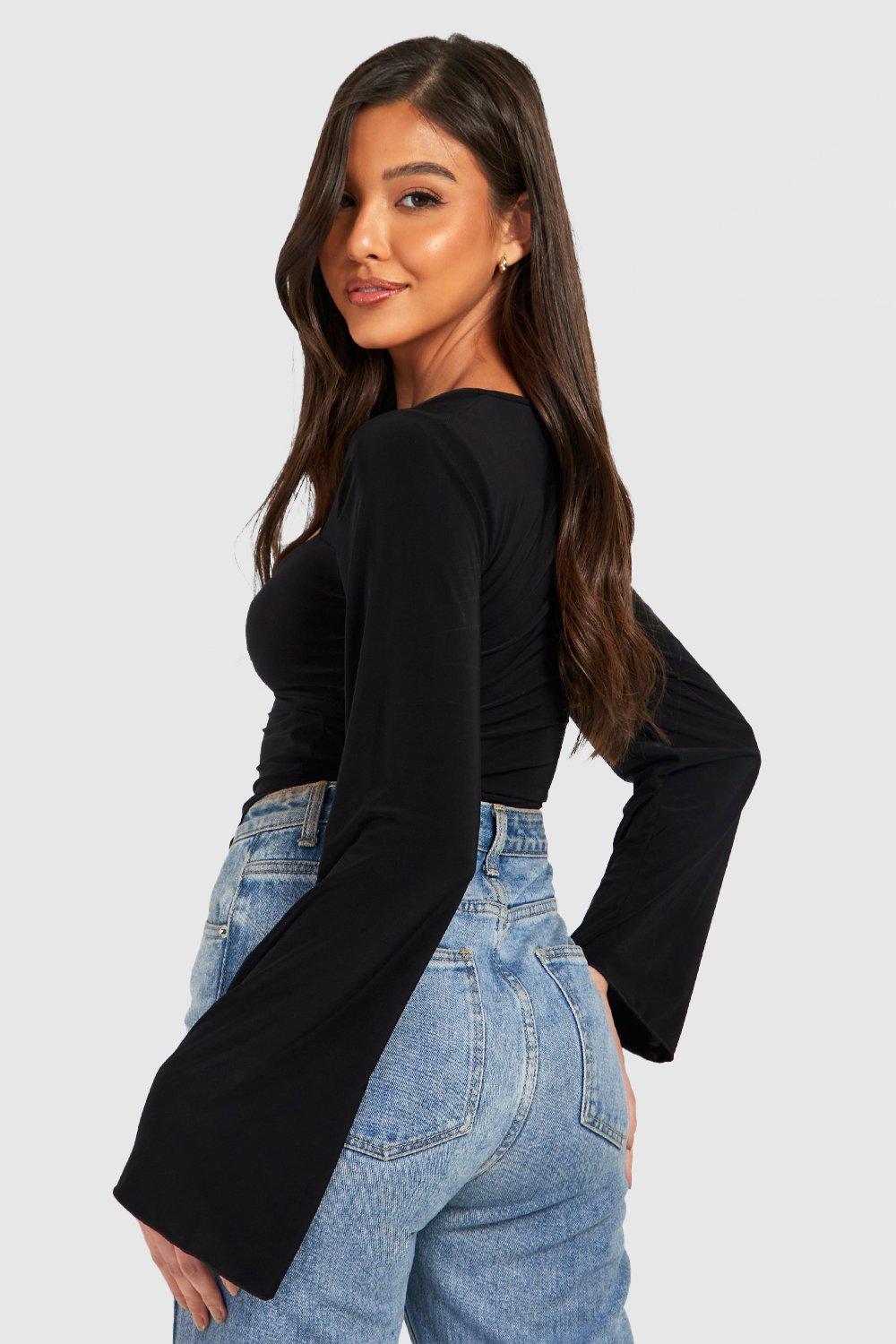 Flared long sleeve clearance top