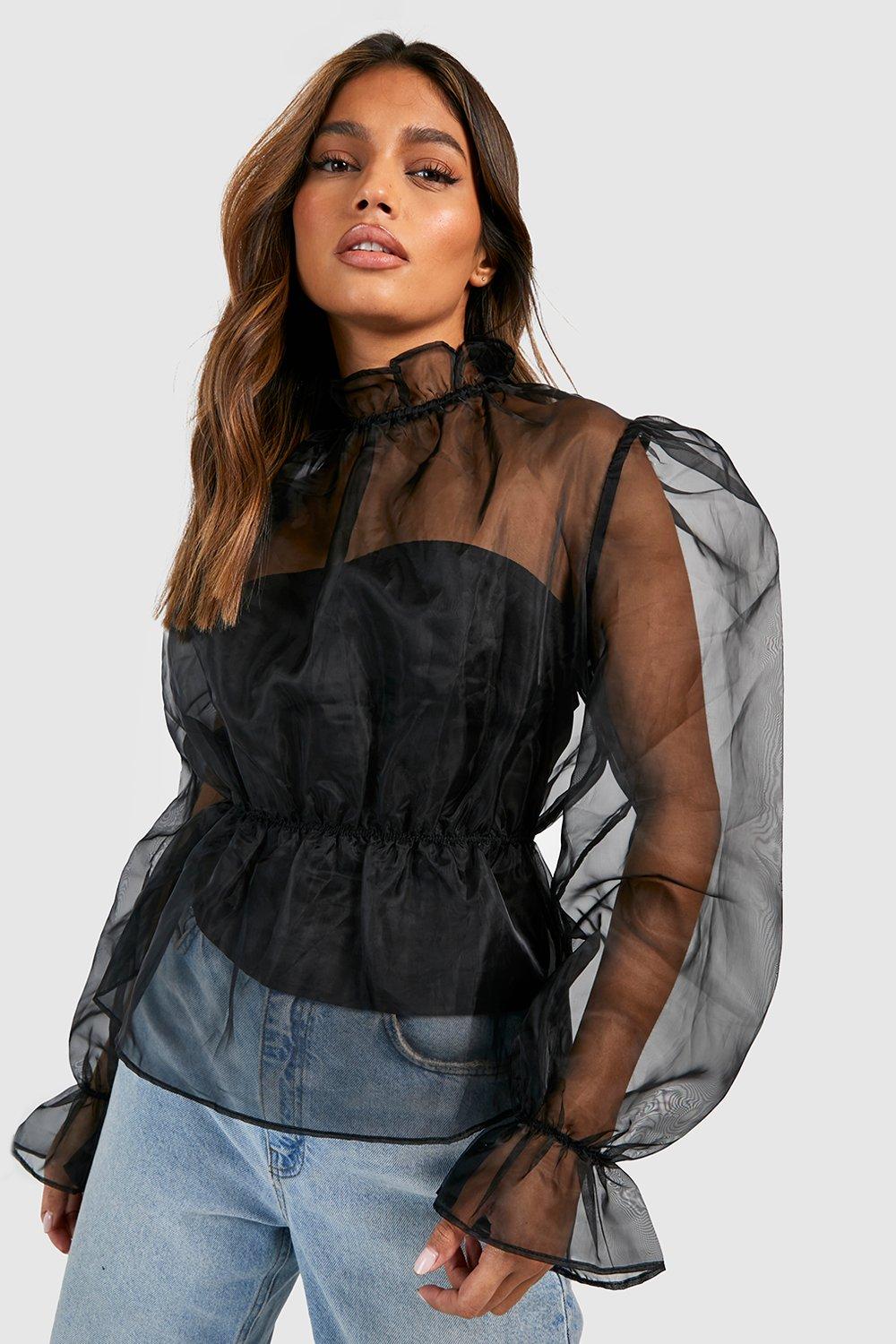 Organza Puff Sleeve Peplum Top | boohoo IL
