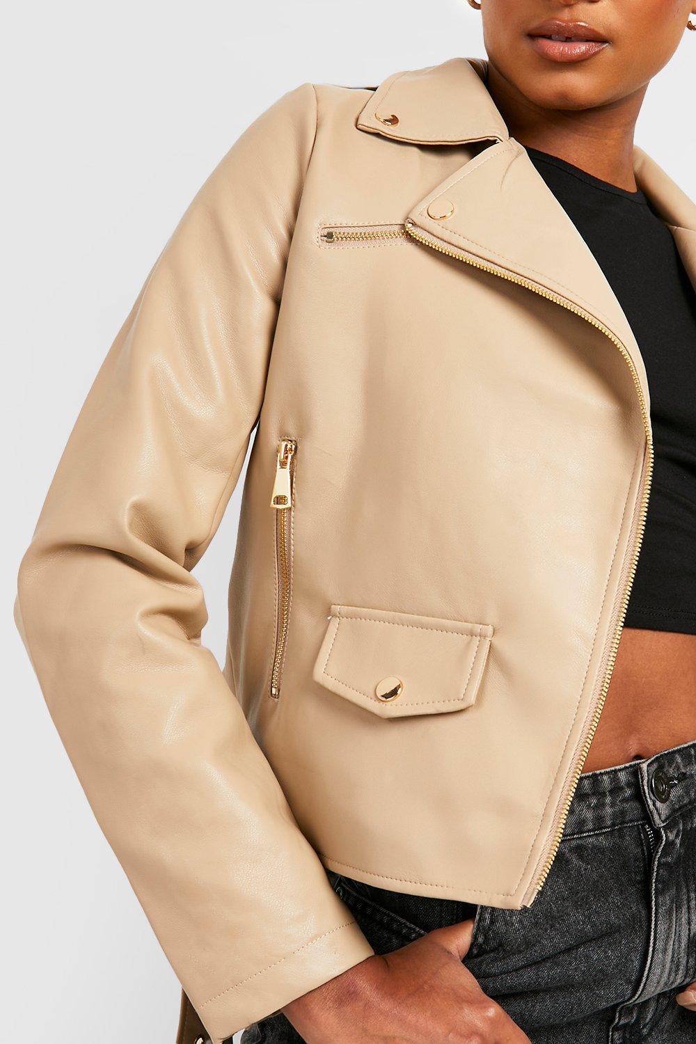 Faux leather belted outlet jacket