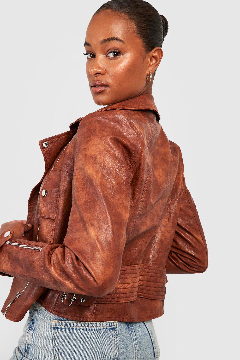 Tan faux leather 2025 jacket womens