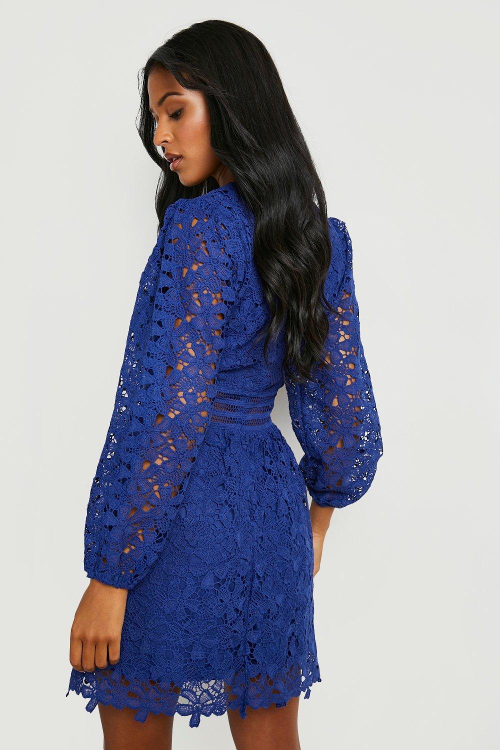 Boohoo blue lace outlet dress