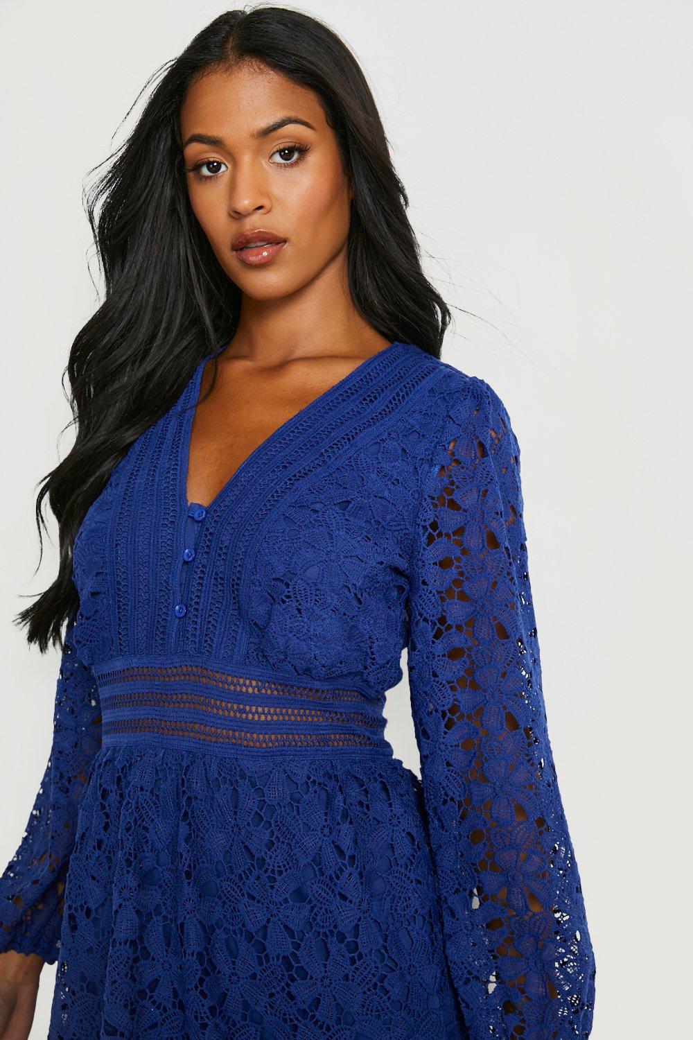 Boohoo navy hotsell lace dress