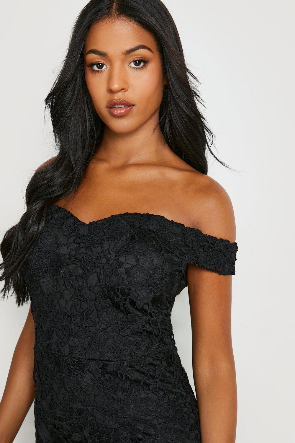 Tall Off The Shoulder Premium Lace Midi Dress