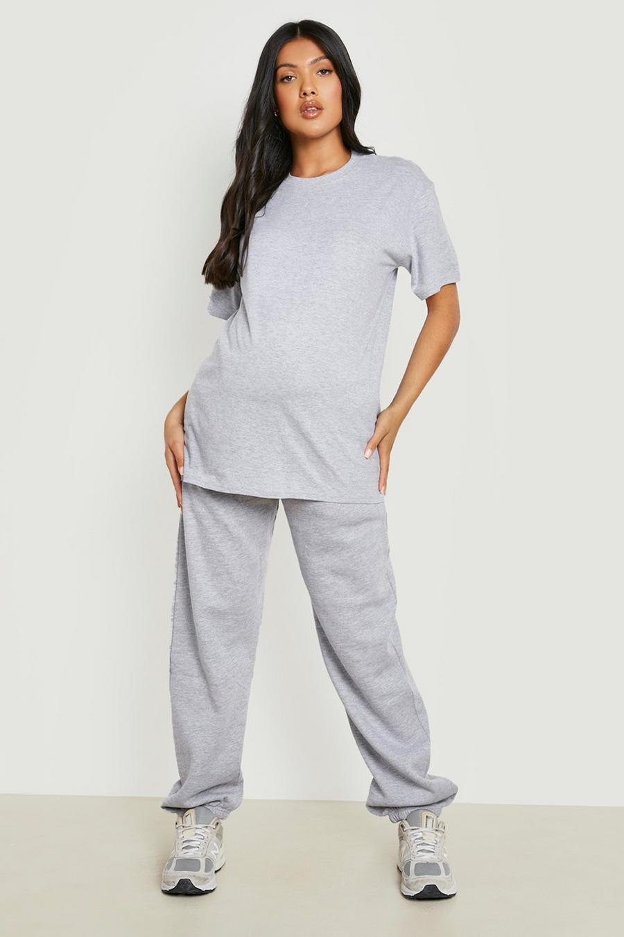 Grey marl Maternity Oversized T-Shirt & Track Pants Set image number 1