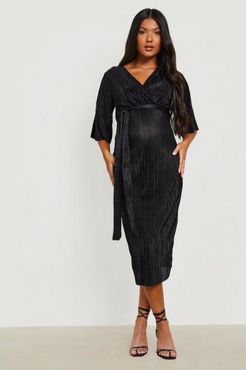 Maternity Plisse Wrap Midi Dress black