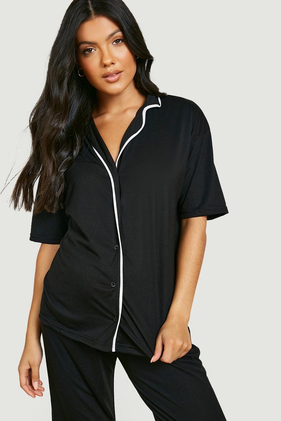 Black svart Mammakläder - Pyjamasset med kantband image number 1