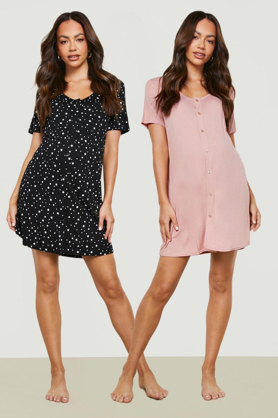 Rose pink Maternity 2 Pack Star Button Front Nightie