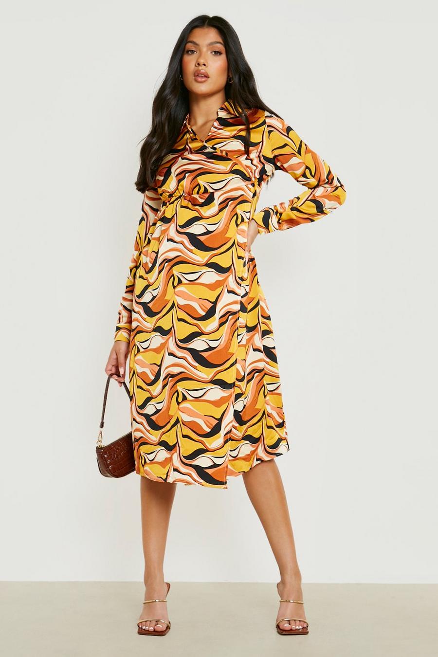 Multi Maternity Abstract Print Shirt Wrap Dress image number 1