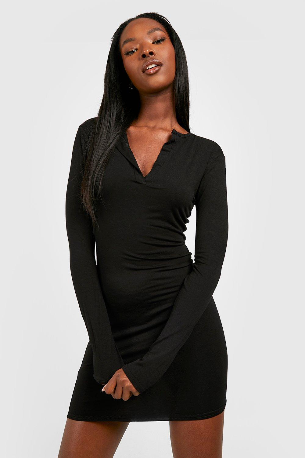 Ruched Detail Ribbed Mini Bodycon Dress