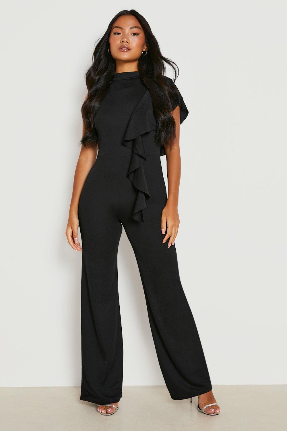 Women's Petite Ruffle Cape Sleeve Jumpsuit