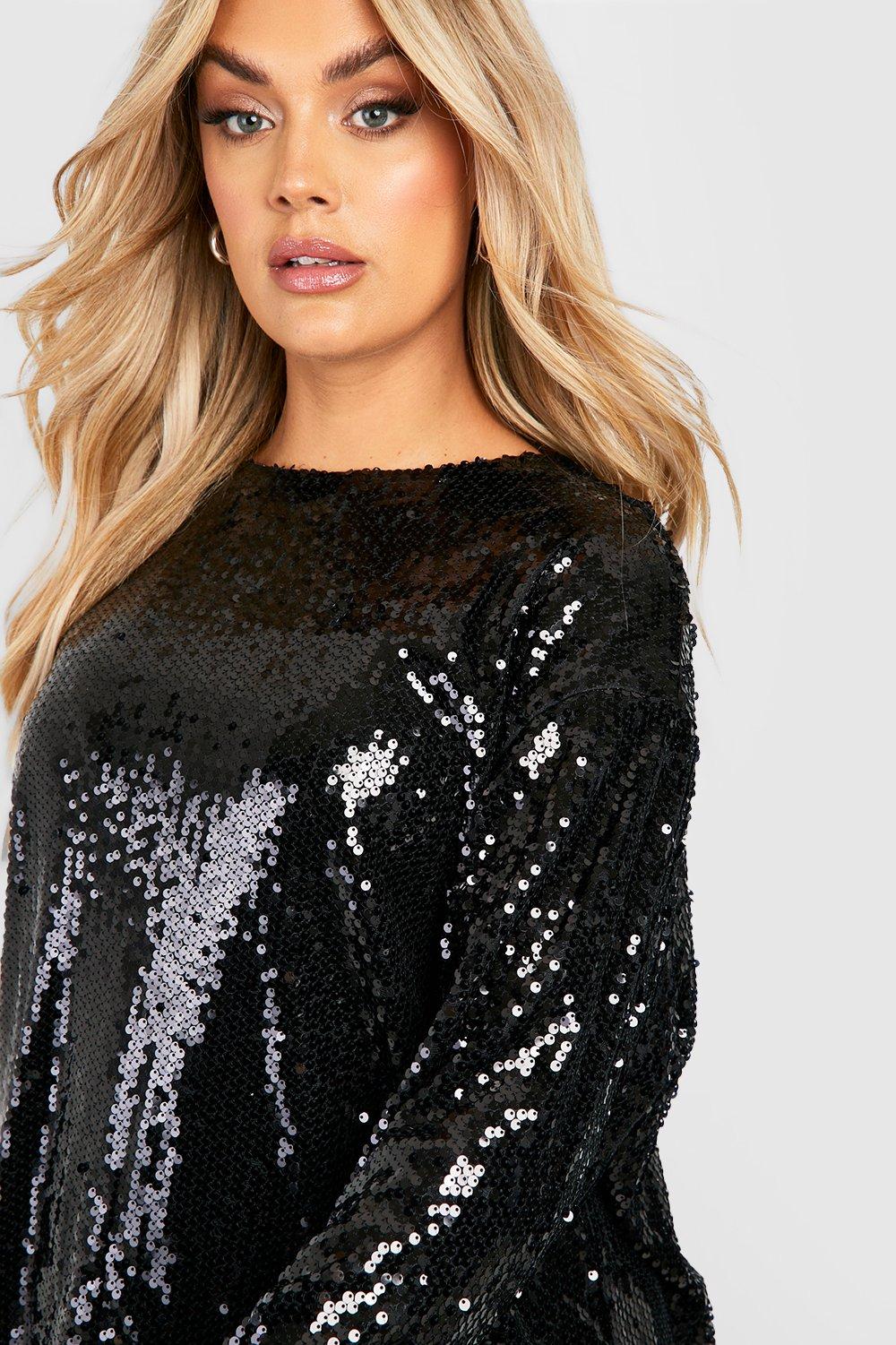 Black top with sequin sleeves online